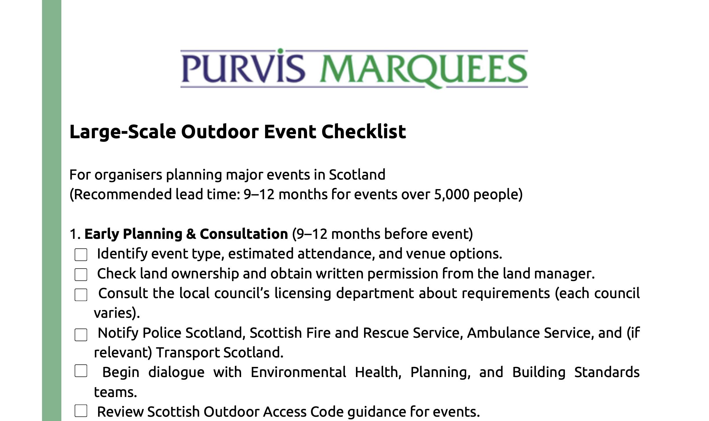 Purvis Marquees Checklist